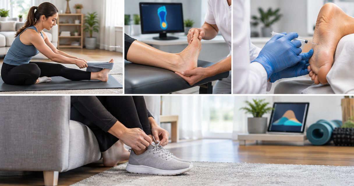 Plantar fasciitis: home stretching to injection, 2026 workflow
